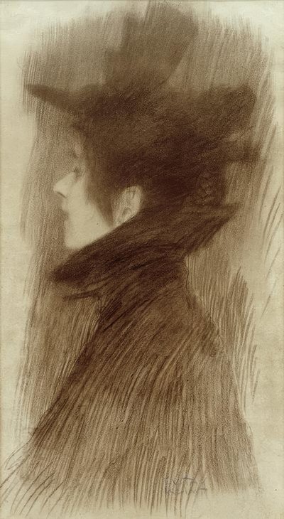 Girl with Hat and Cape in Profile by Gustav Klimt